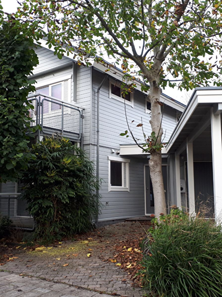 Houten huis in nieuwe verflaag